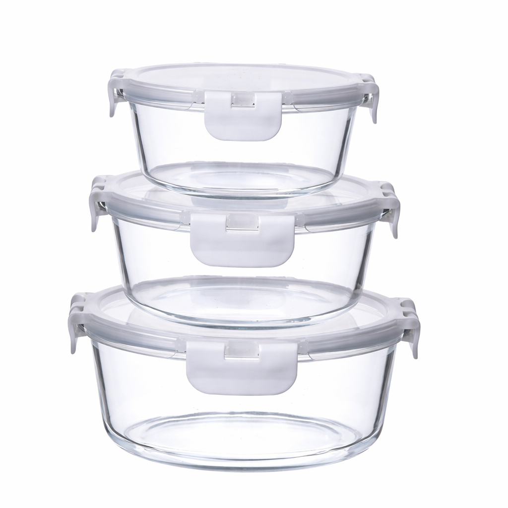 Táper de vidrio hermético redondo x3